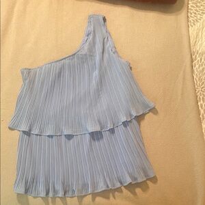 Elegant Blue One-Shoulder Pleated Top